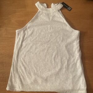 Cable & Gauge Women's Sleeveless Shirt White Lined Size Medium